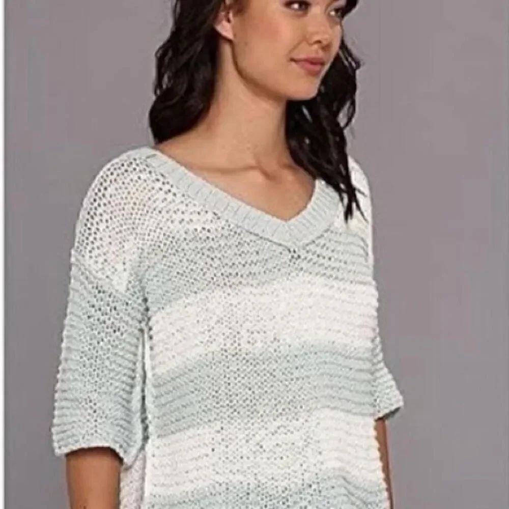 Free People Women’s S Parkslope Stripe Mint Ivory Pullover Sweater